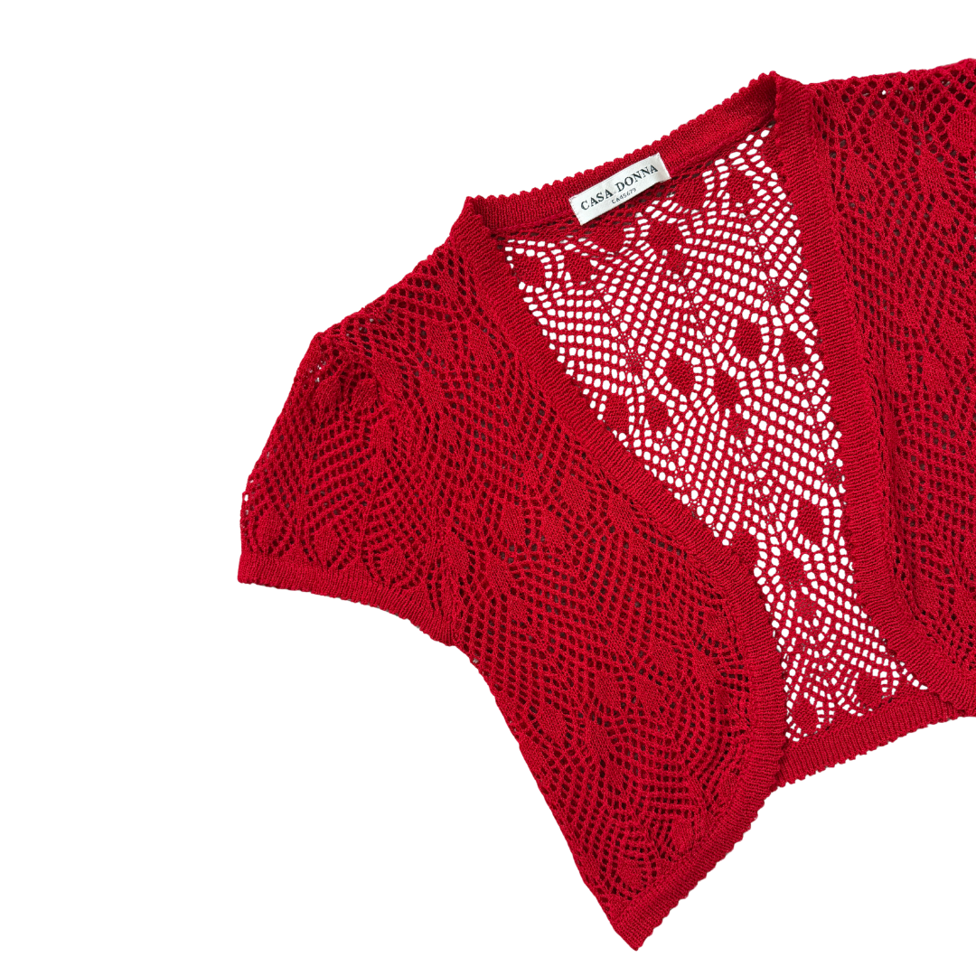 Casa Donna Red Crocheted Bolero | Small - Medium