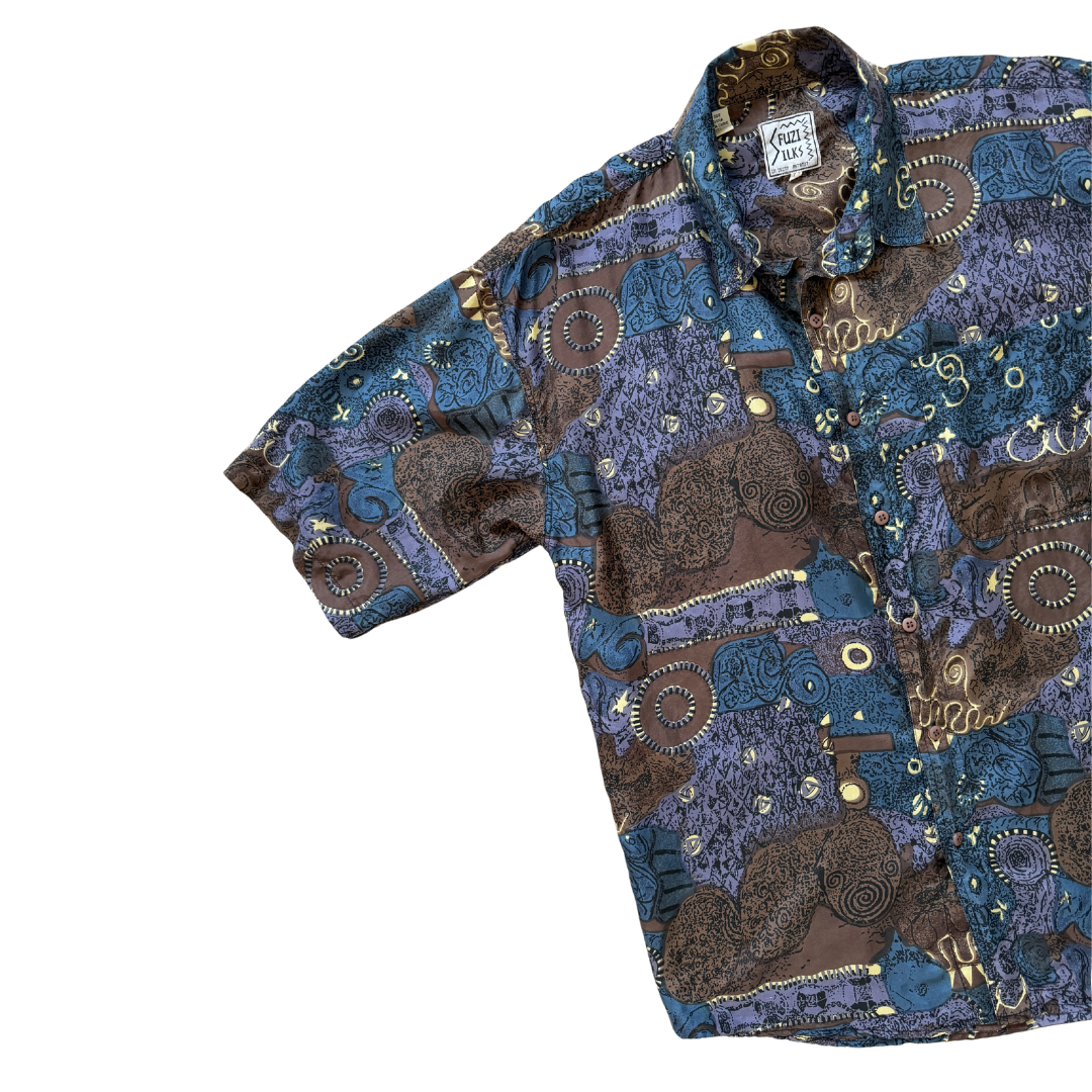 Men's Fuzi Silks Abstract Print Button Down Shirt | Medium