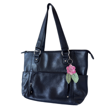 Load image into Gallery viewer, Recycled Pink Rose and Leaves Crocheted Doilie Keychain/Purse Charm
