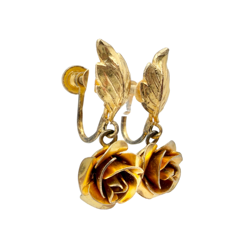1940s Bond Boyd Gold Vermeil Rosette Earrings