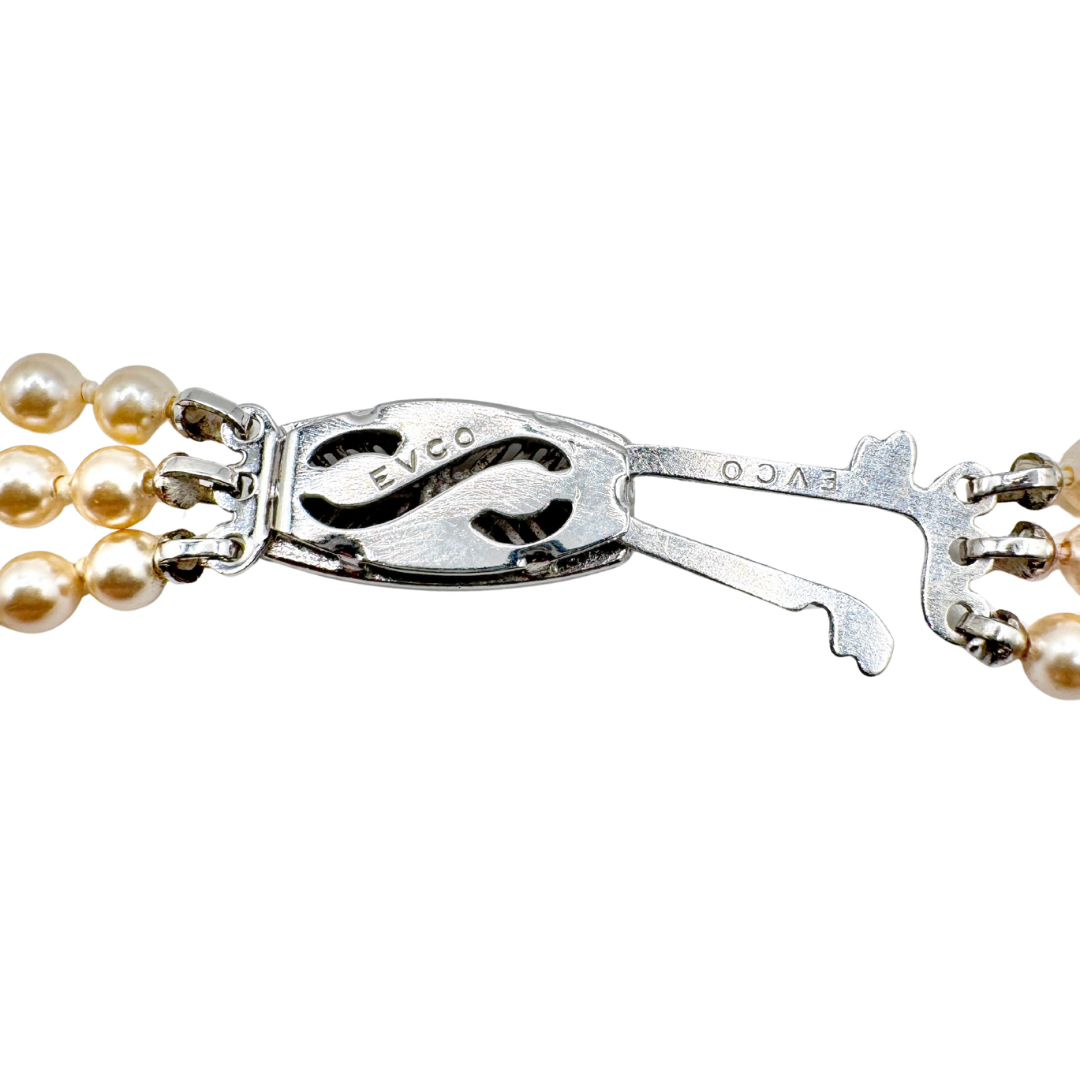 EVCO Three-Strand Glass Pearl Necklace