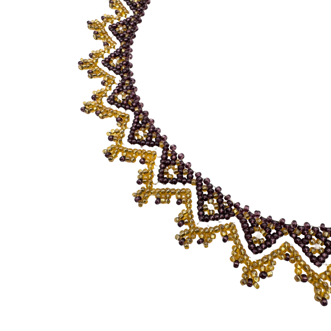 Brown and Yellow Geometric Beaded Statement Necklace