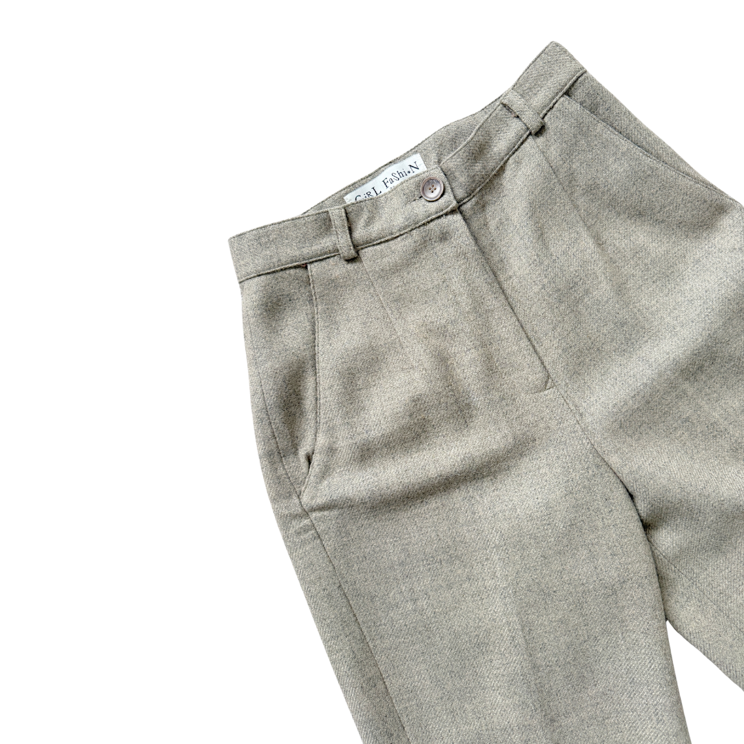 Girl Fashion Beige Wool Pleated Dress Pants | 9 (27)