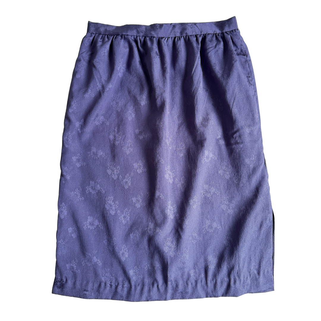 Vintage 80s Purple Satin Floral Midi Skirt | Small