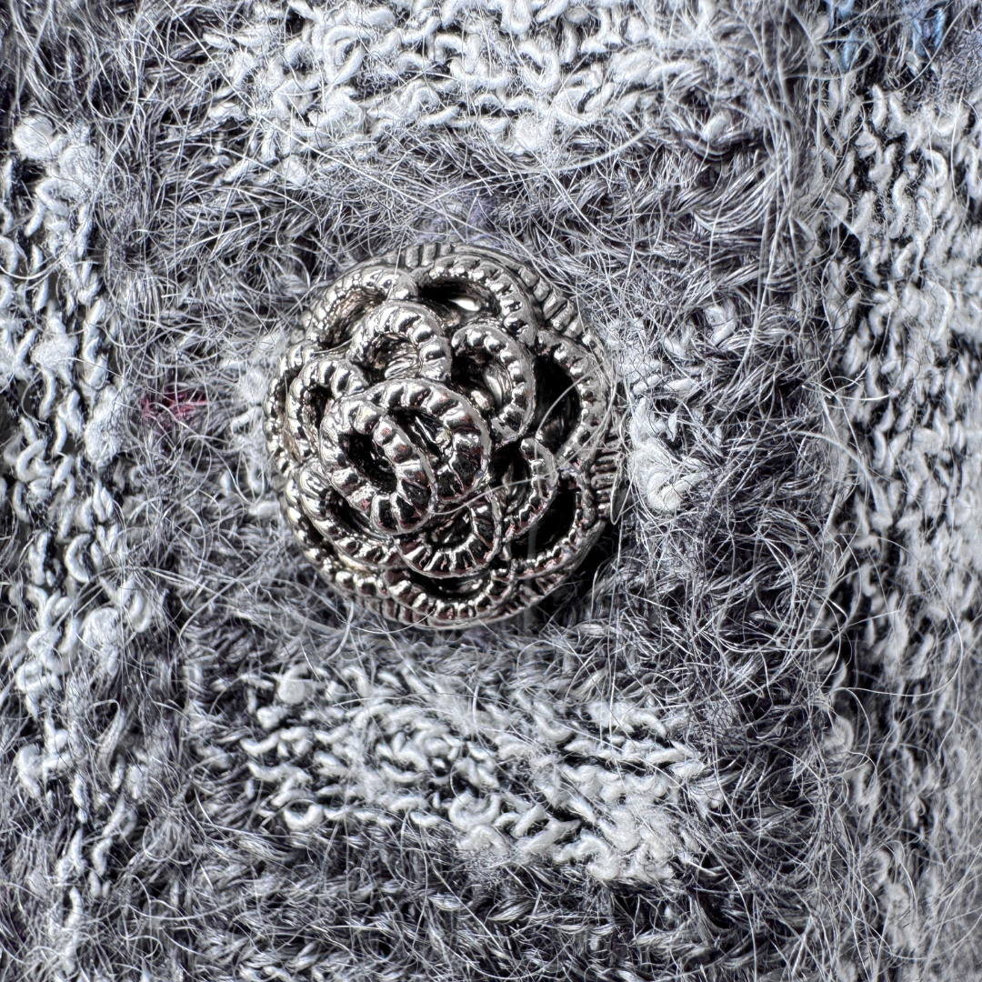 Cleo Petites Grey Plaid Mohair Blend Cardigan | Medium-Large