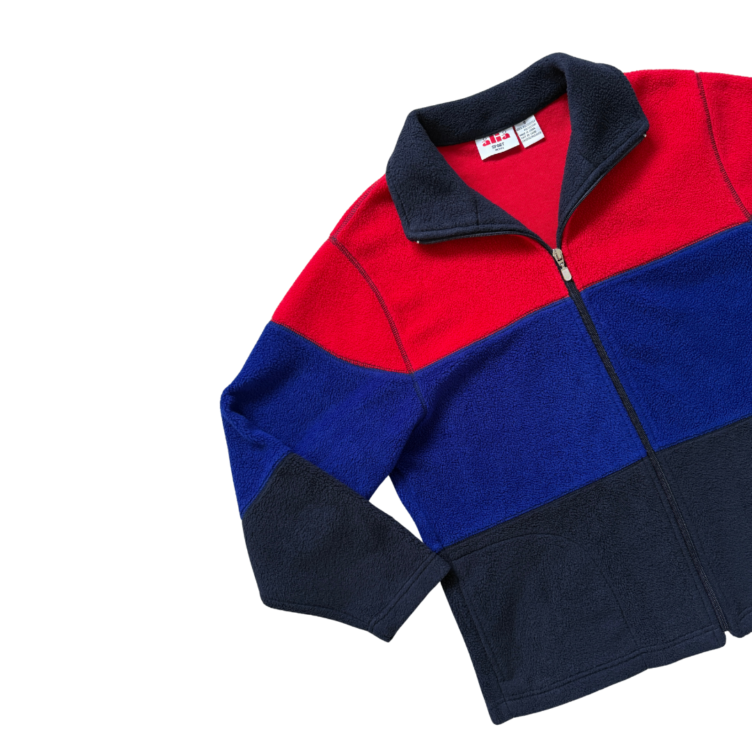 Alia Petites Red and Blue Colour Block Fleece Jacket | Small - Medium