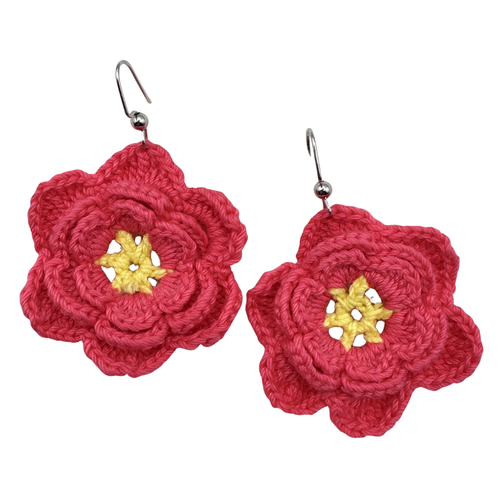 Recycled Pink and Yellow Floral Doilie Earrings