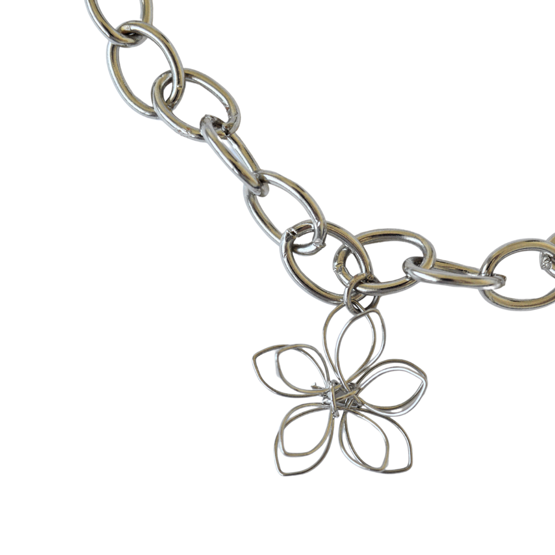 Upcycled Chunky Chain Necklace with Wire Flower Pendant