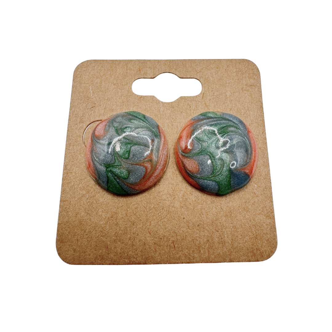 Pink, Blue and Green Marbled Enamel Stud Earrings