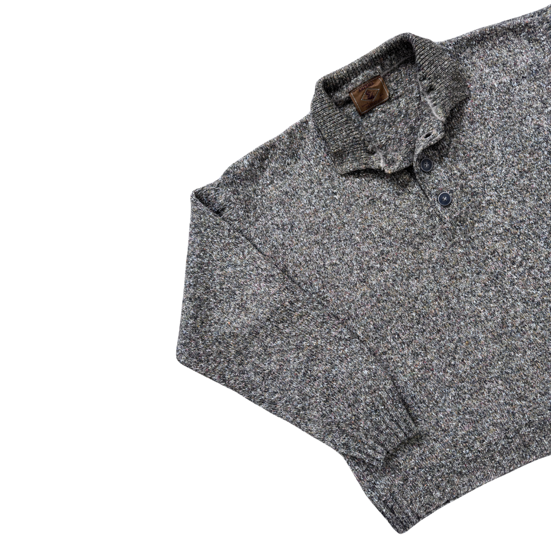 Men's America Tradition Marled Green and Brown Wool Blend Collared Sweater | Large