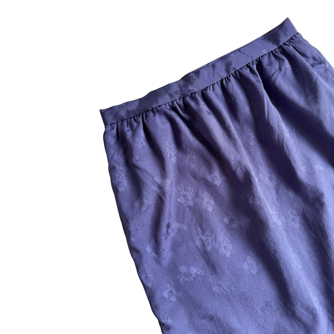 Purple Satin Floral Midi Skirt | Small