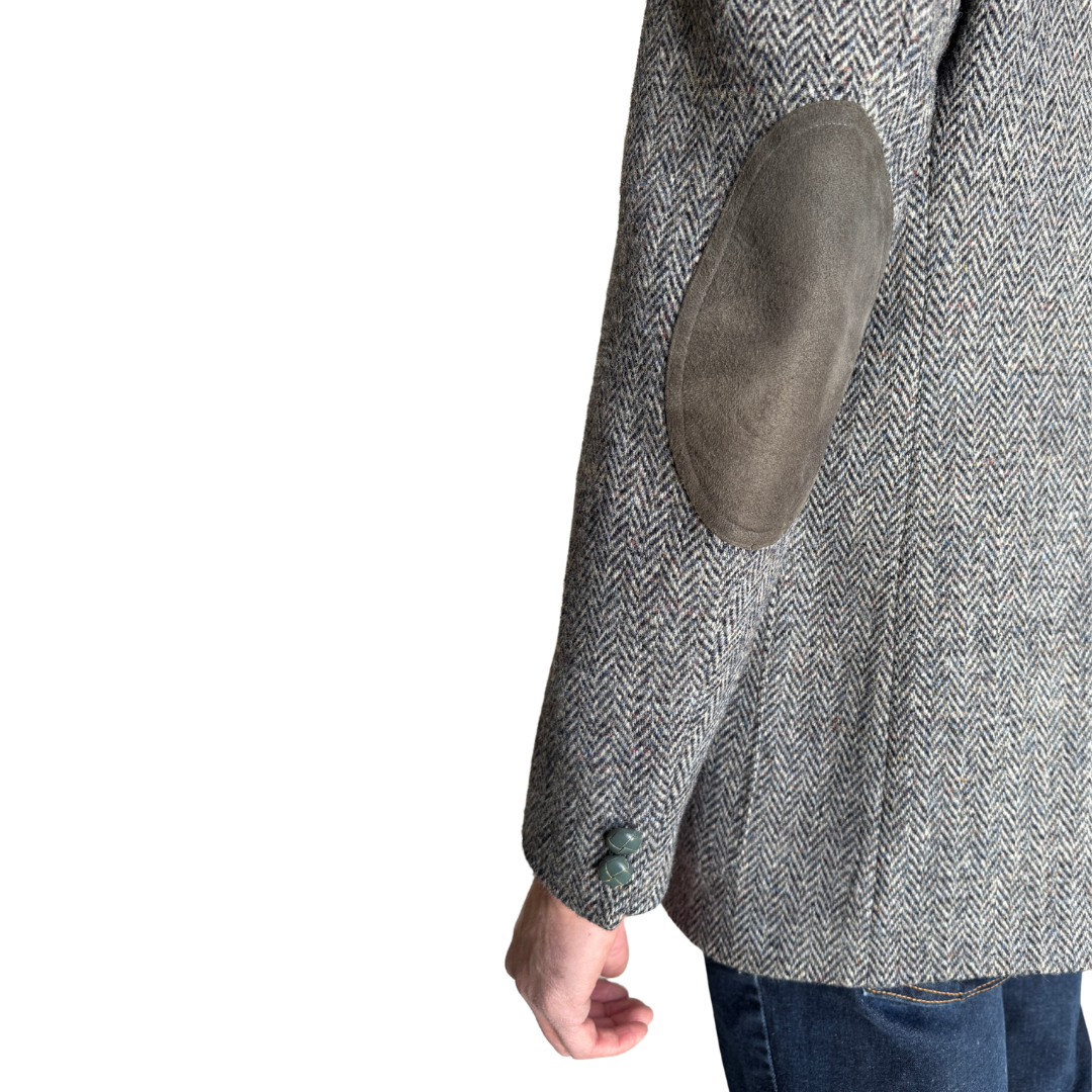 Men's Gray Harris Tweed Blazer with Suede Elbow Patches | Large