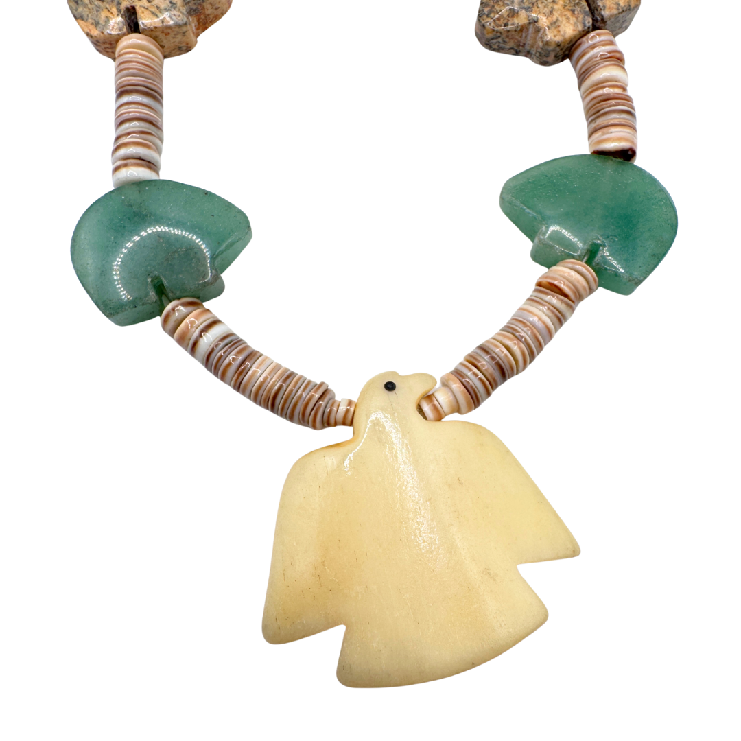 Hand Carved Bone Eagle and Stone Bear Necklace