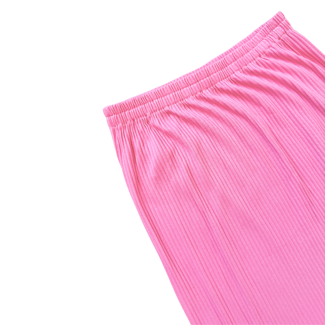 Neon Pink Ribbed Jersey Midi Skirt | Medium - Large