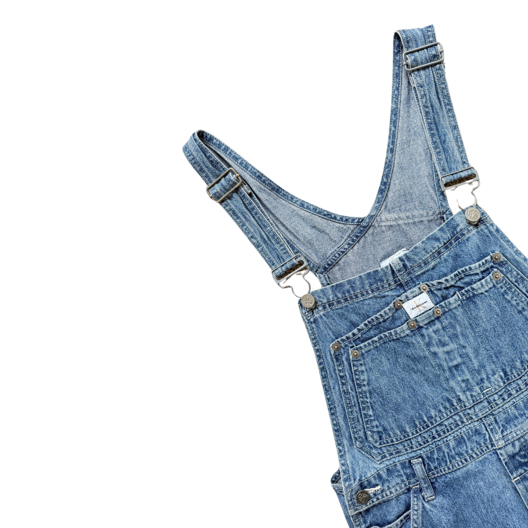 90s Calvin Klein Light Wash Cargo Overalls | Small