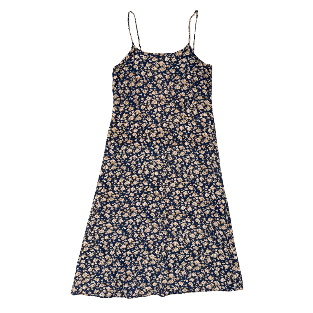 Vintage Blue Floral Sleeveless Maxi Dress | Small