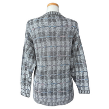 Load image into Gallery viewer, Cleo Petites Grey Plaid Mohair Blend Cardigan | Medium-Large
