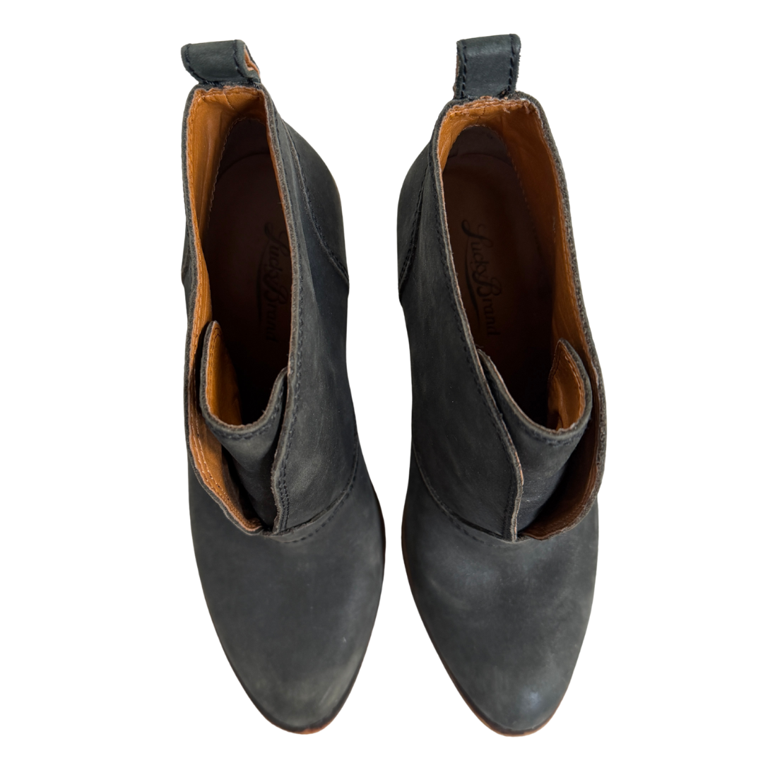 Lucky Brand Distressed Black Leather Ankle Boots | 6M