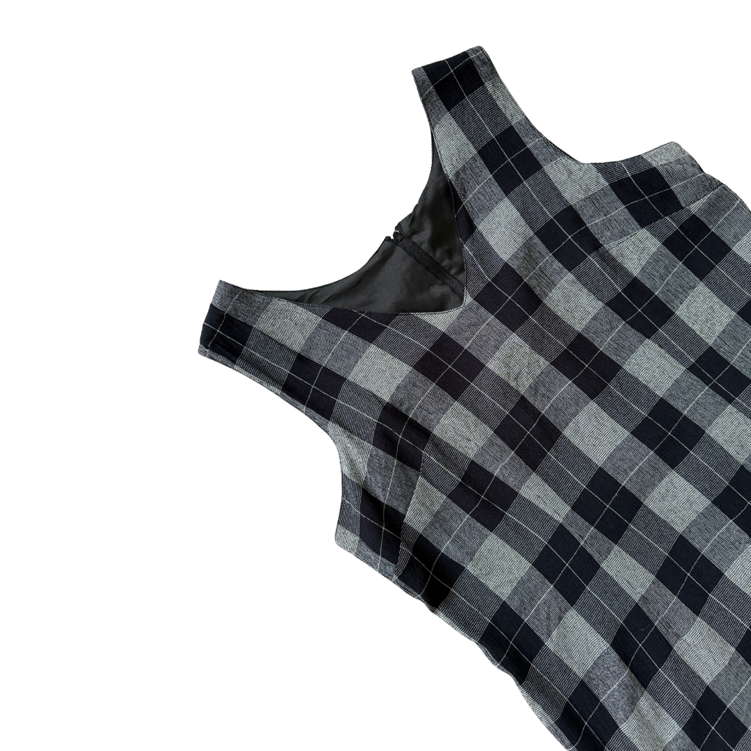 Principles Petite Black and White Plaid Pinafore Dress | Small - Medium