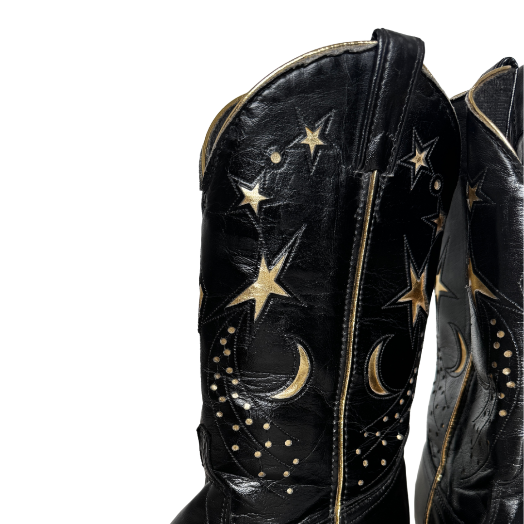 Laredo Black and Gold Leather Celestial Western Boots | 7 1/2 M