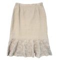 Vintage 90s Beige Floral Embroidered Ruffle Hem Skirt | Large / Extra-Large