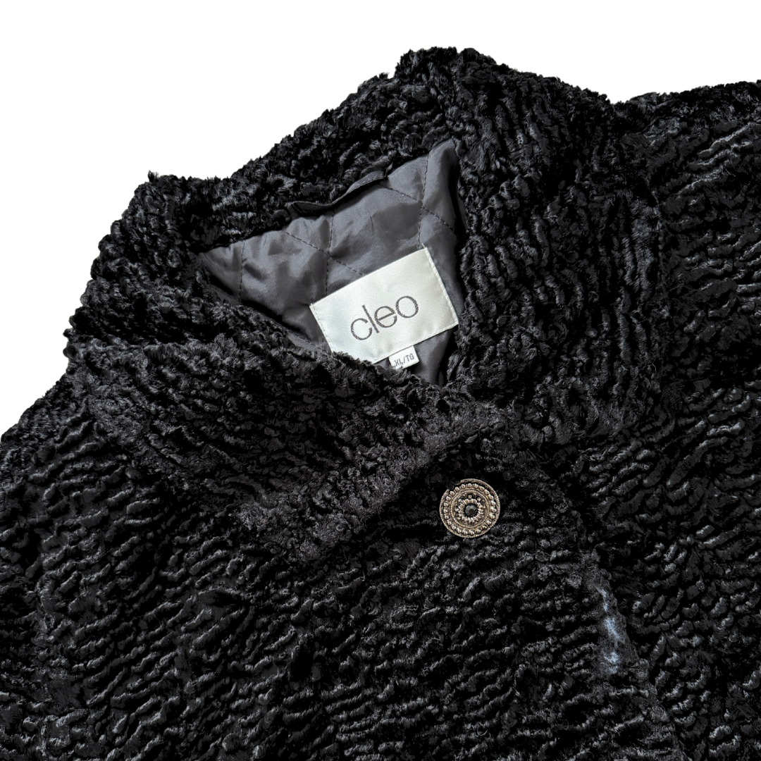 Cleo Short Black Faux Lambswool Coat | Extra-Large
