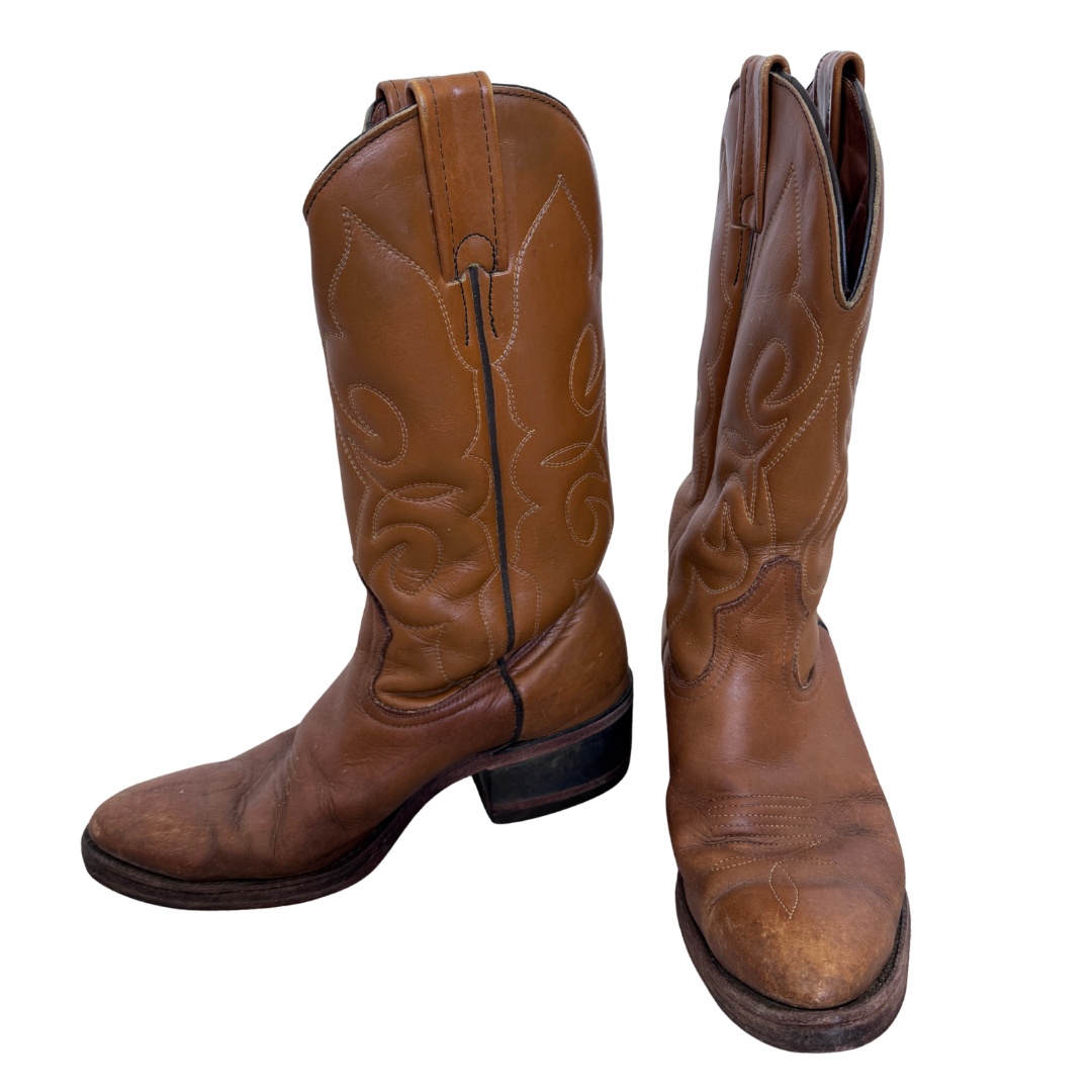 Neolite Tan Embroidered Cowboy Boots | Men's 6/12 - Women's 8