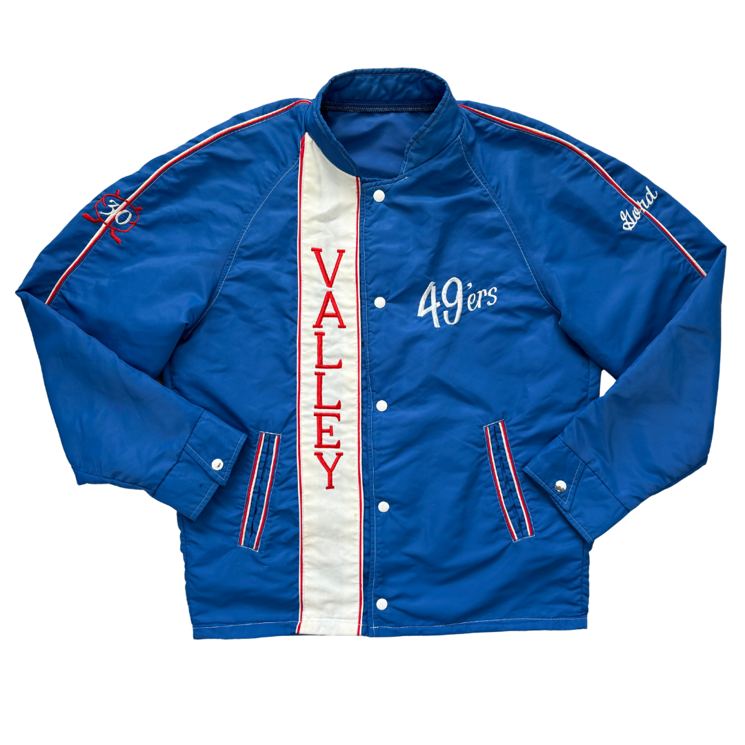 Vintage 1960s Valley 49'ers Blue Nylon Men's Baseball Jacket large