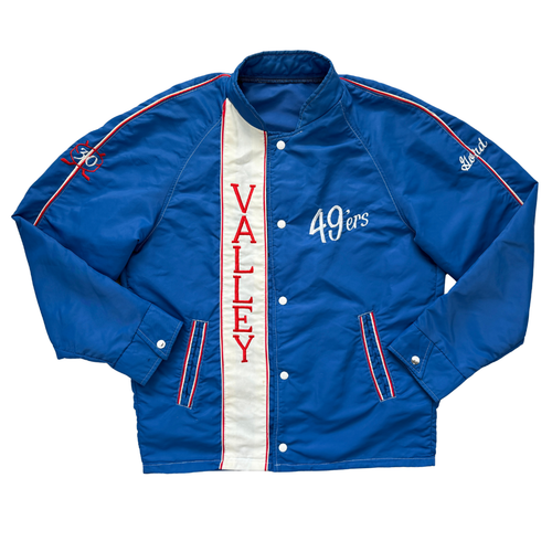 Vintage 1960s Valley 49'ers Blue Nylon Men's Baseball Jacket large