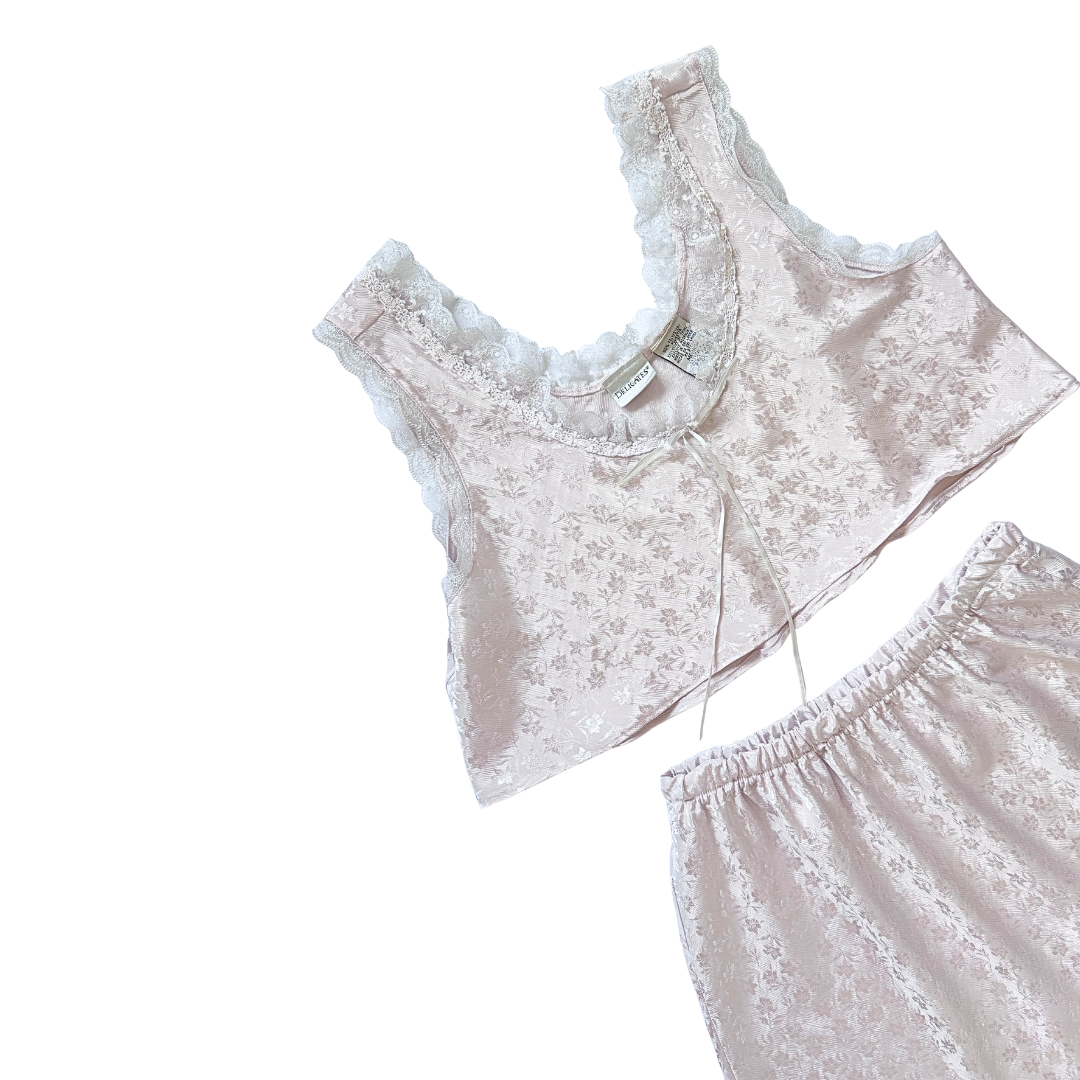 Reworked Vintage Satin Floral Nightie Coord Set | Medium-Large