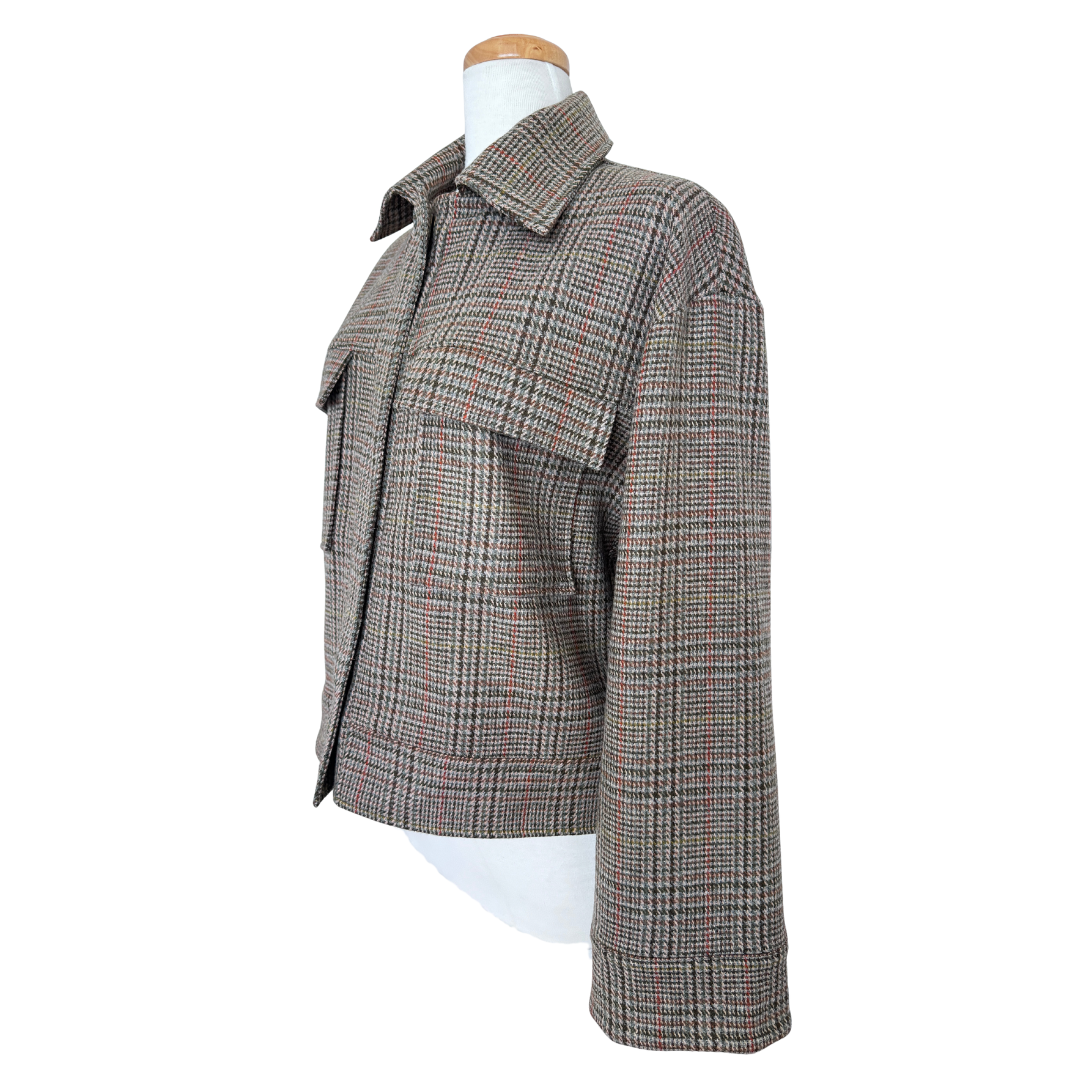 Plaid Virgin Wool Relaxed Fit Jacket | Medium- Large