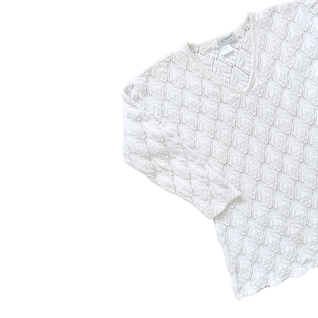 Casual Connection White Cotton Lace Knit Sweater | Medium