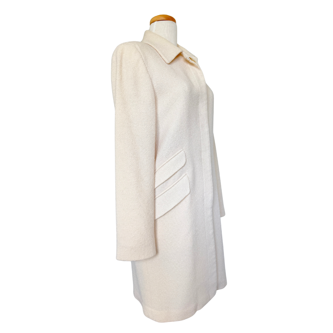 Anne Klein Cream Boucle Wool Blend Coat | 6 (Medium)