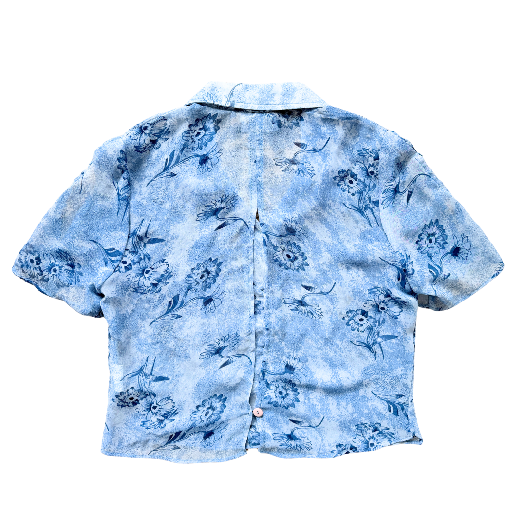 Algo Sheer Blue Floral Blouse with Slits | Medium