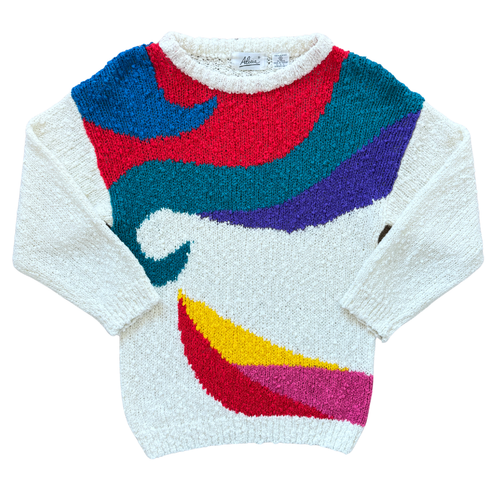 Vintage 1980s Alicia Rainbow Printed Sweater | Small-Medium