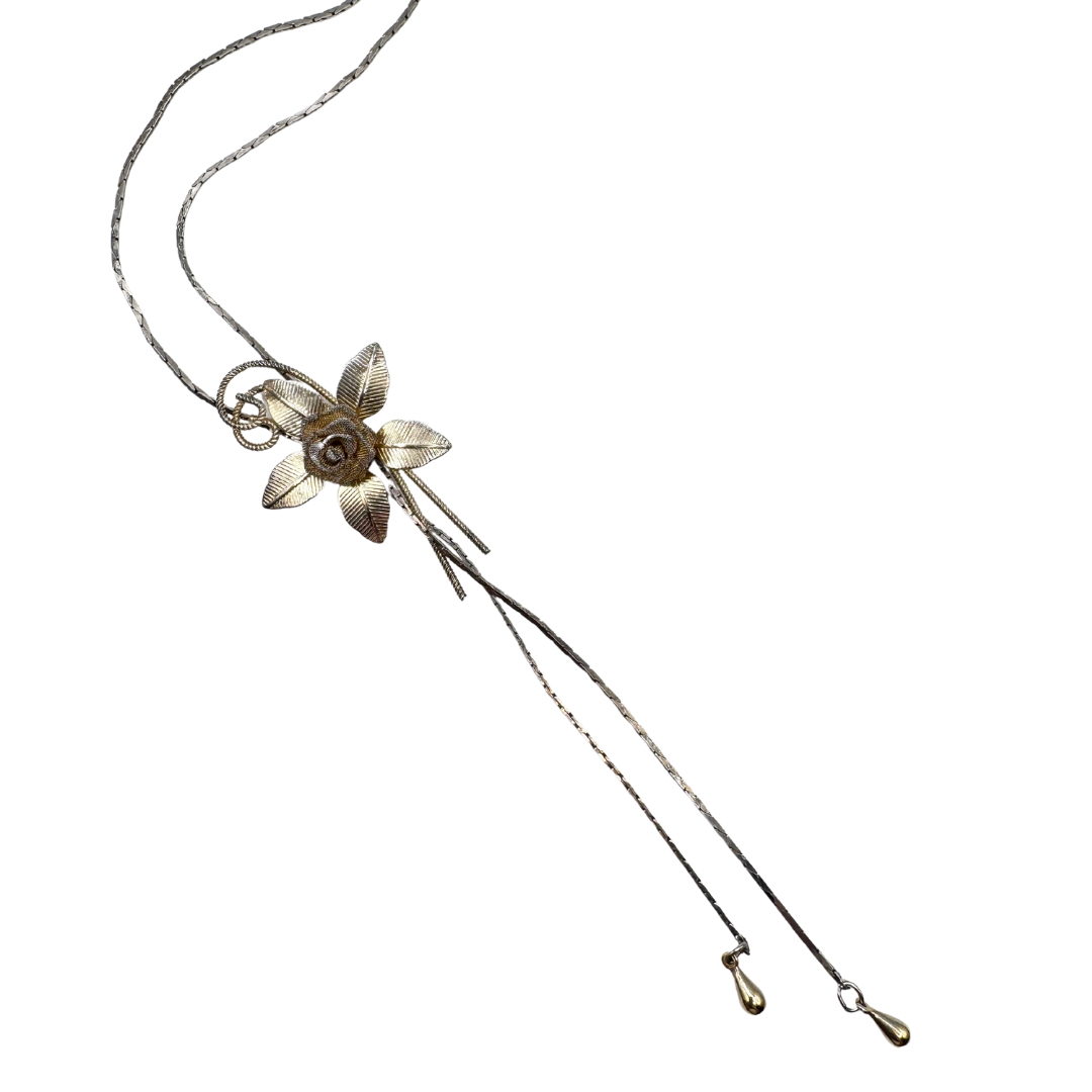 Gold-tone Floral Lariat Necklace