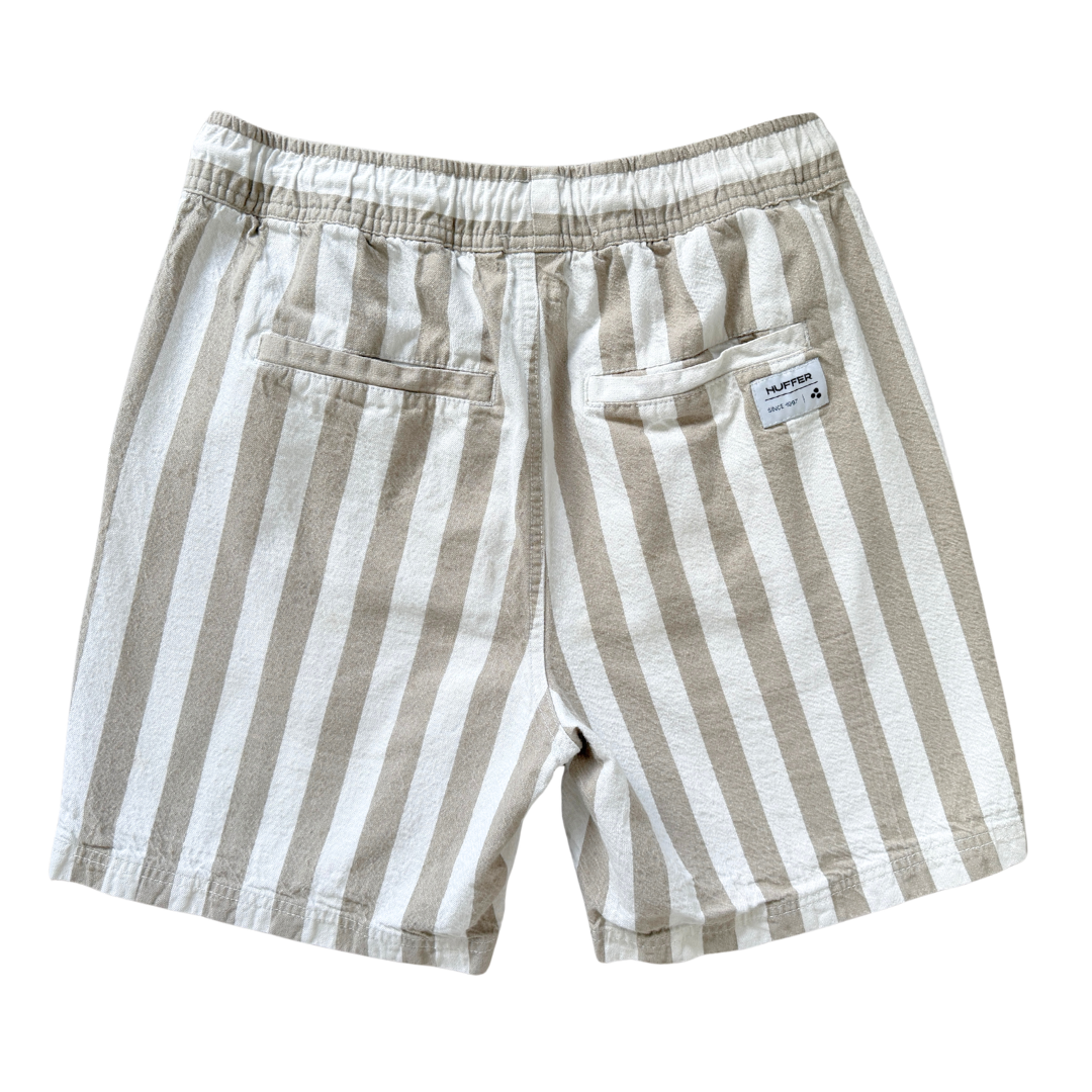 Huffer Beige and White Striped Cotton Bermuda Shorts | Small