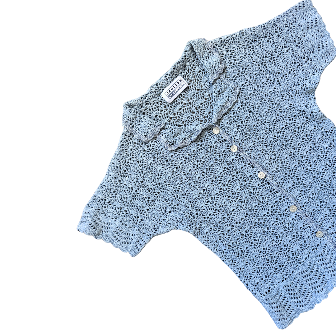 Jantzen Classics Crochet Collared Short Sleeve Blouse | Small