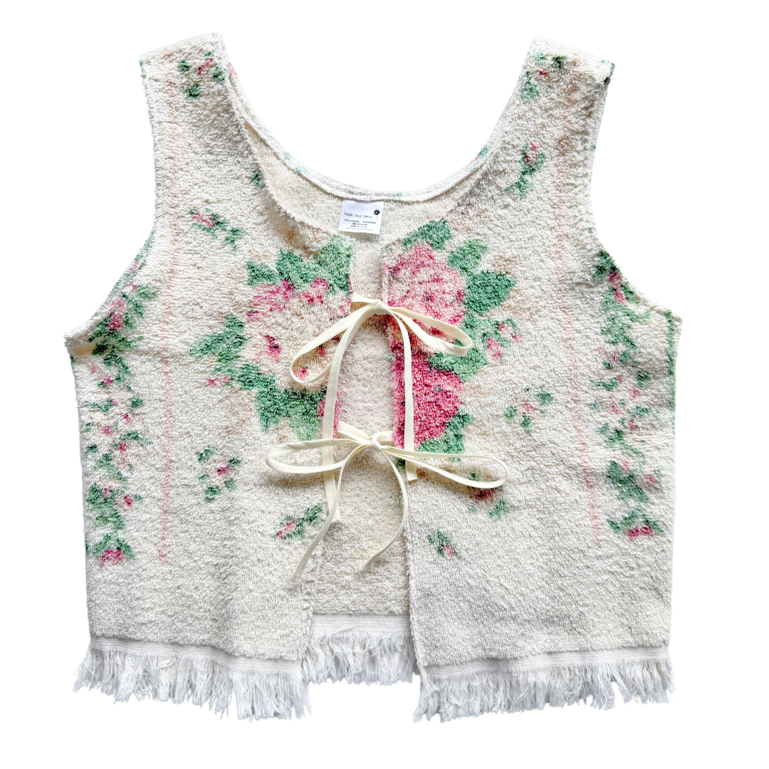 Recycled Cream Rose Floral Tie-Front Towel Vest | Medium