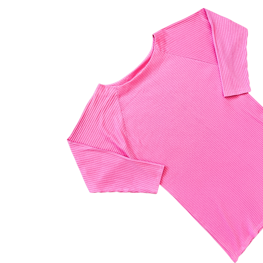 Neon Pink Ribbed Jersey Mini Dress | Medium - Large