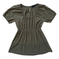 Vintage Y2K BCBG Max Azria Sage Green Eyelet Short Puff Sleeve Blouse | Medium