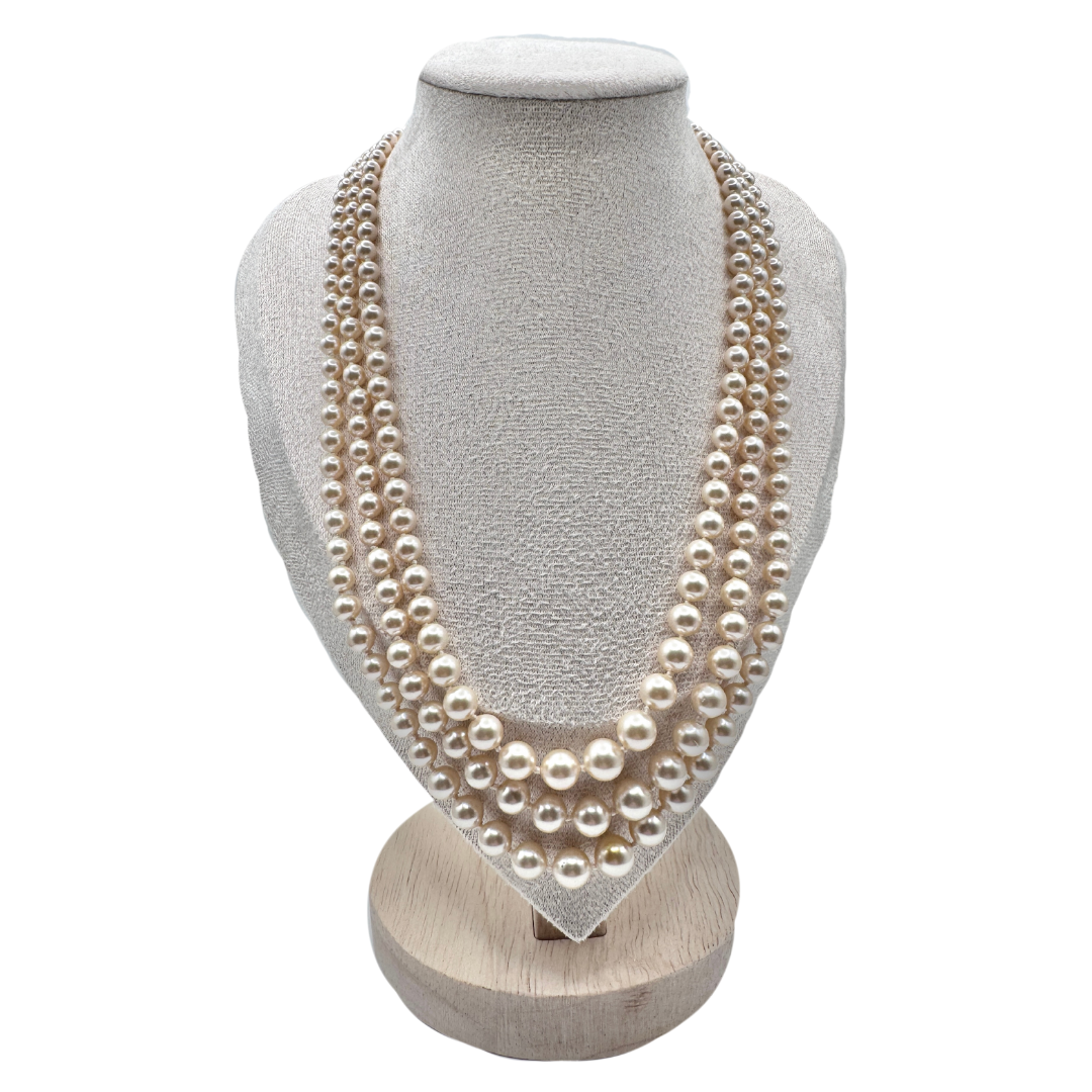 EVCO Three-Strand Glass Pearl Necklace