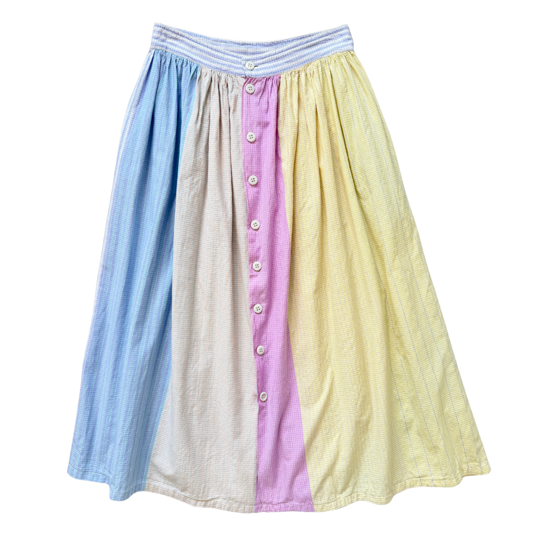 Vintage 70s Michel Pastel Plaid Button Front Maxi Skirt | Extra-Small