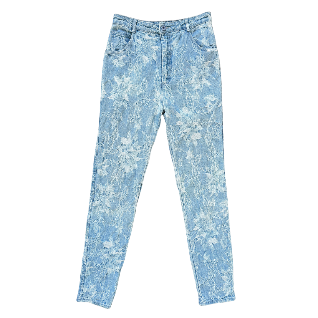 Vintage 80s Pentimento Textured Straight Leg Light Wash Jeans | 28