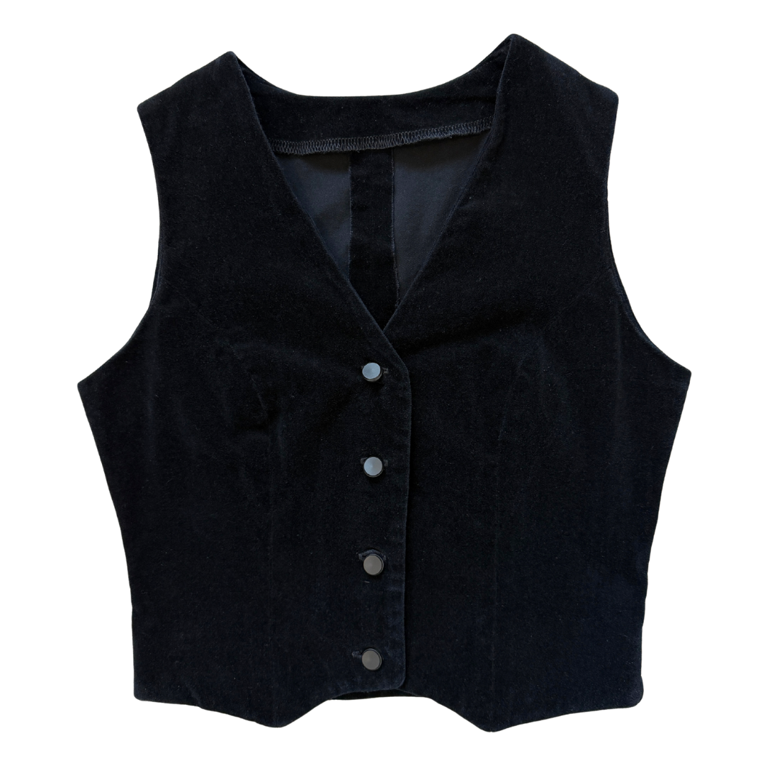 Vintage 80s Black Velvet Vest | Extra-Small
