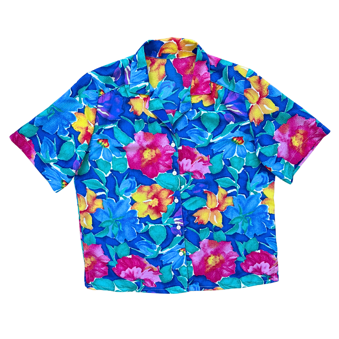 Vintage 1980s-1990s  Multicolored Bright Floral Blouse | 1980s-1990s | Medium-Large