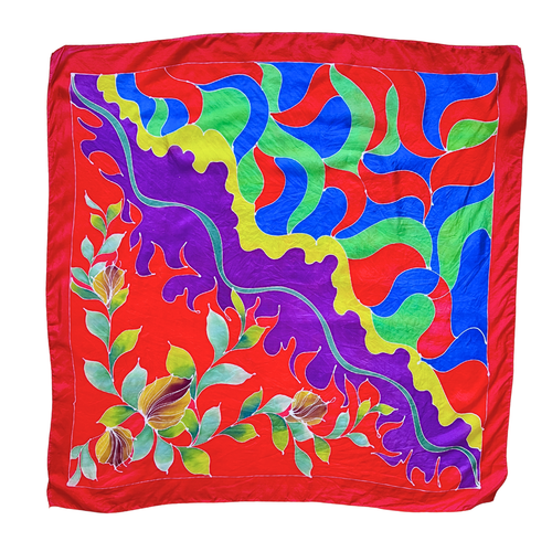 Vintage Rainbow Floral Square Scarf