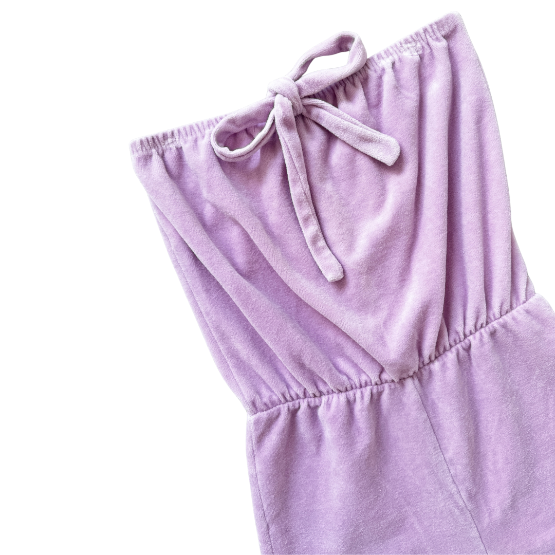 Pastel Purple Strapless Terry Romper with Bow | Small - Medium