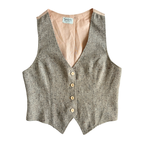Vintage 1970s Sportsville Marled Beige Wool Blend Vest | Medium