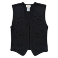Vintage 90s Y2K Traditon Black Knit Vest with Embroidered and Beaded Flowers | Medium